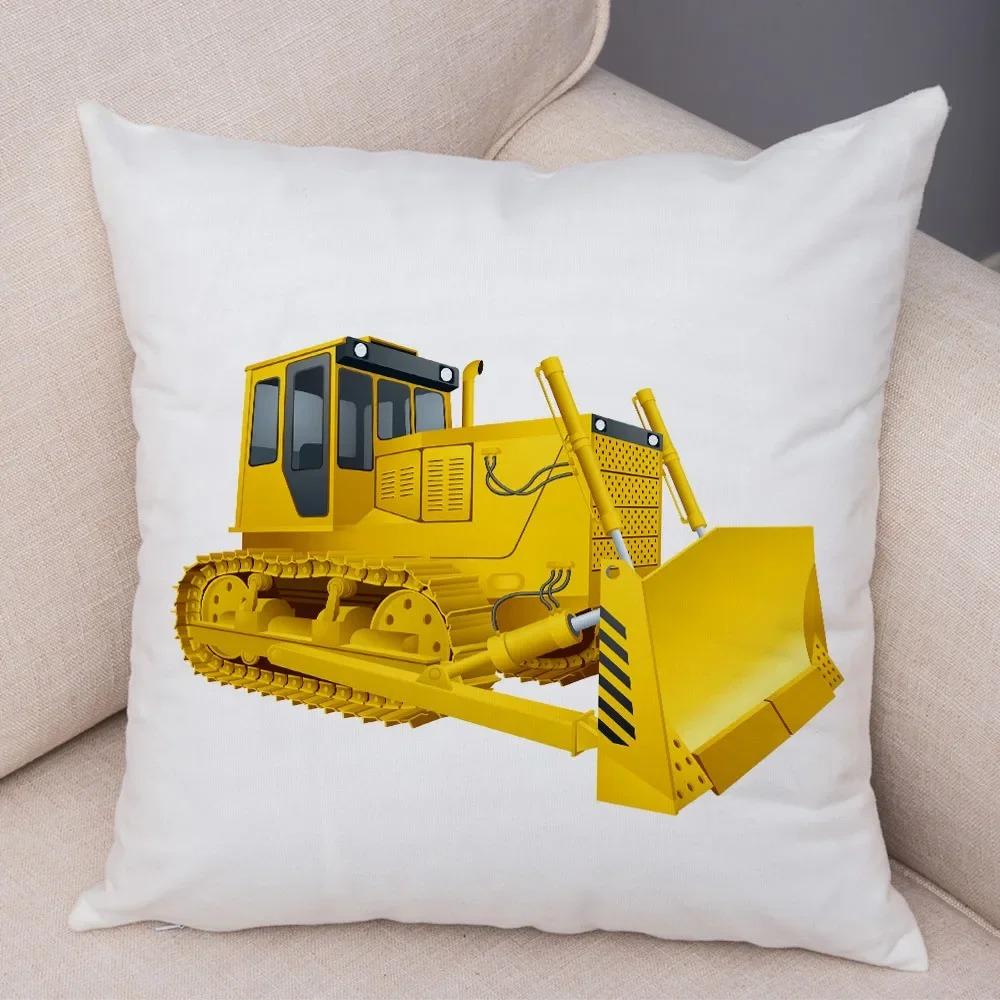 Cartoon Excavator Bulldozer Pillowcase Car Ornaments Office Living Room Sofa Home Pillowcase