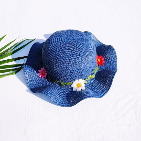 Children Sun Hat Wide Brim UV Protection Straw Hat with 3D