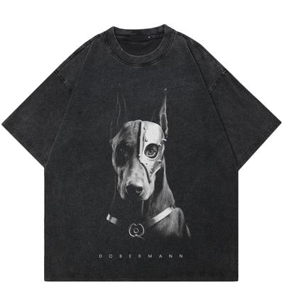 2024 Streetwear Dobermann Graphic Unisex T-Shirt Cotton Washed Black Tshirt Unisex Tops Tees Summer Short Sleeves T Shirt