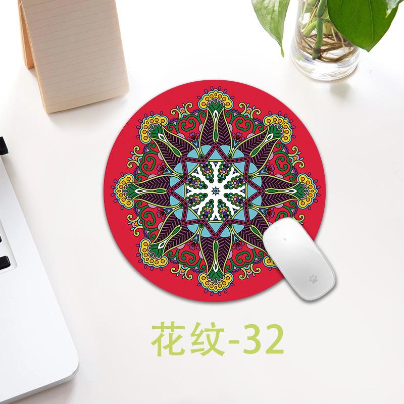 Ethnic Style Pattern Round Small Creative Thickened Mouse Pad Keyboard Pad Office Cup Table Mat Production
