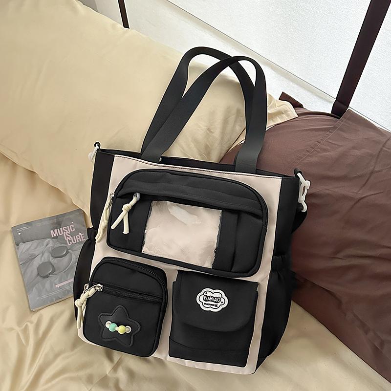 Torba studencka na ramię w kontrastowym kolorze, duża pojemność, torba listonoszka