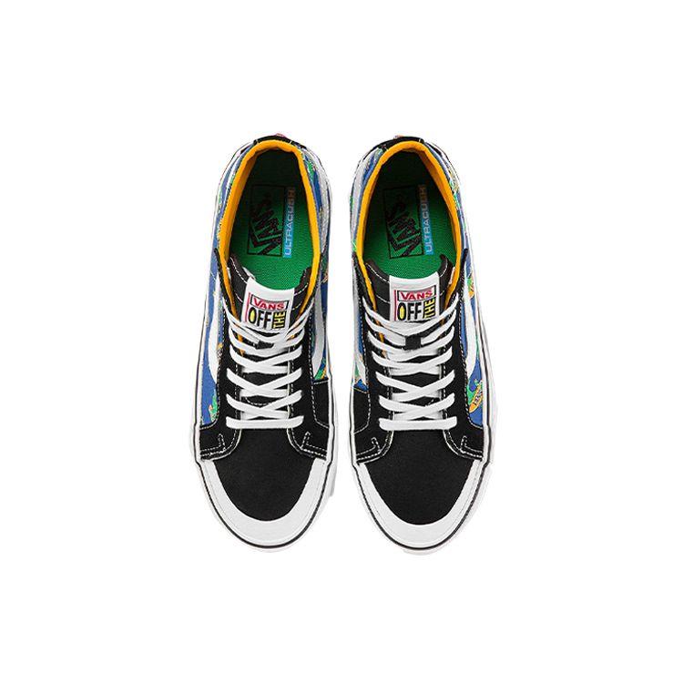 Vans Sk8 Dinosaur Print Trendy Durable Lightweight High-Top Skate Shoes Unisex Sneakers Blue Yellow Green VN0A3MV1A5F