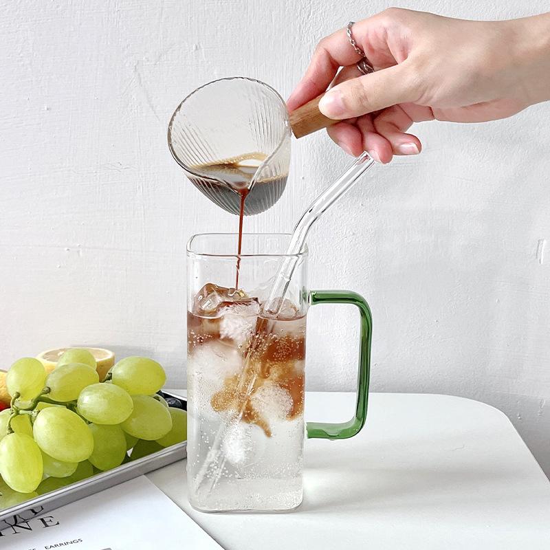 400ml Square Glass Mug With Lid and Straw Breakfast Milk Cup Microwave Safe Transparent Party Beer Coffee Mug Drinkware Glass