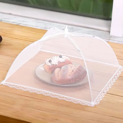 DRERIO Food Covers, 2-Pack, 32cm X 32cm, Square, Washable, Breathable, Foldable, Hanging, Suitable for Dining, Mosquito Netting, Tabletop Food Cover,