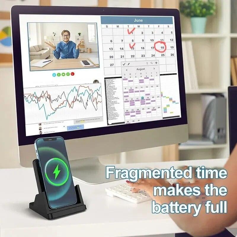 Wireless Charger Pad Stand Desktop Ultra-thin Mobile Phone Fast Charging Dock Station For iPhone 15 14 13 12 Samsung Xiaomi
