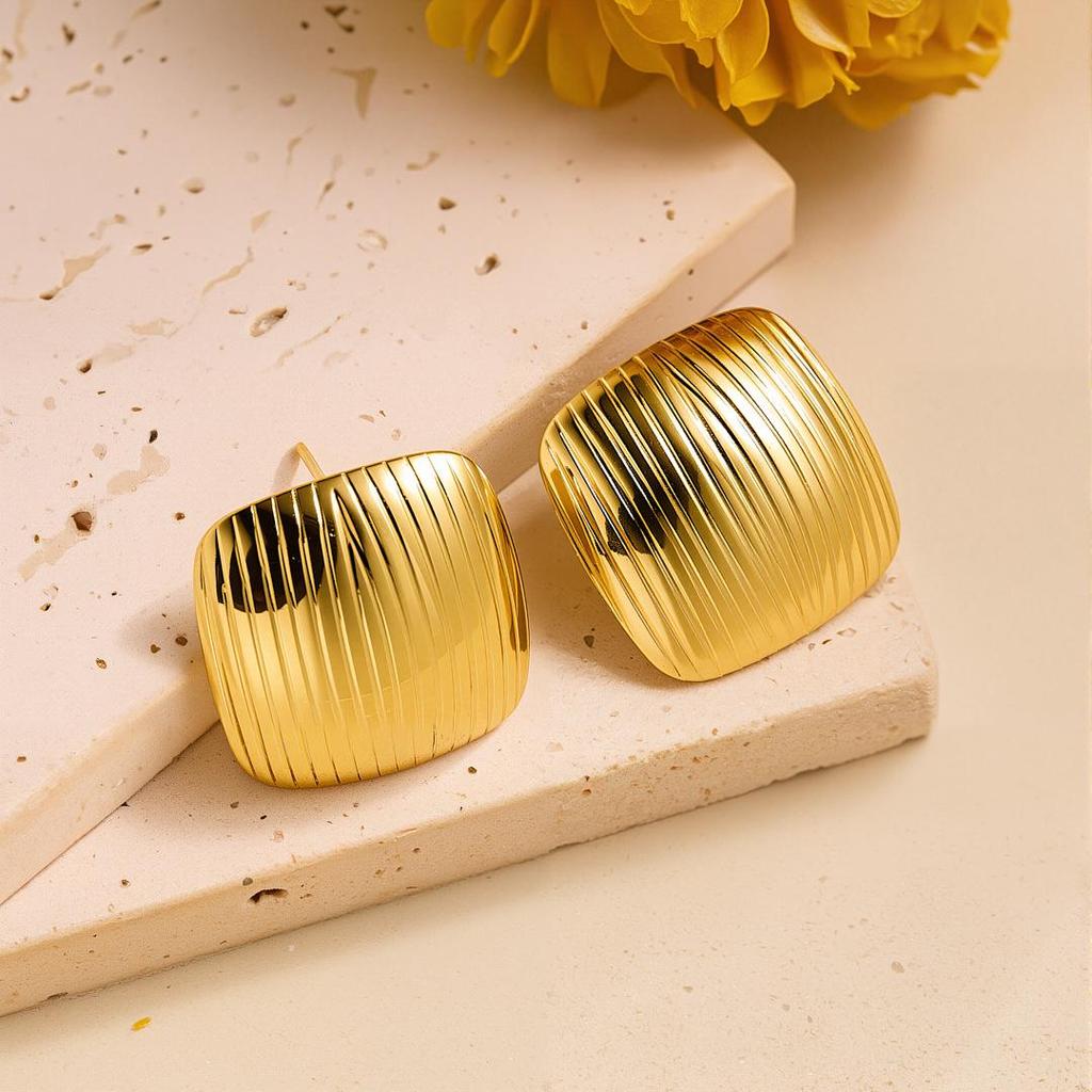 Geometric Irregular 18k Gold Titanium Steel Earrings for Women