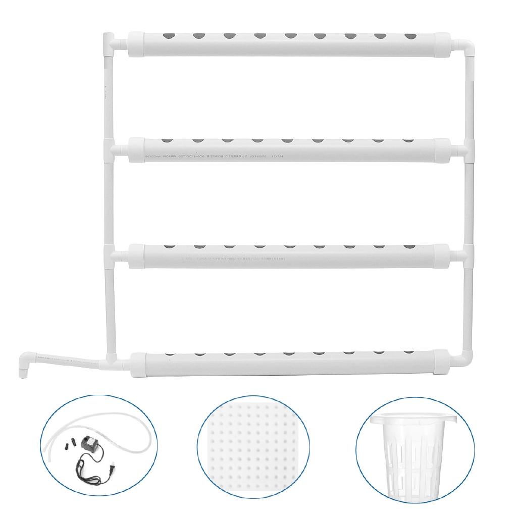220v 63mm 36 Plant Sites 8W PVC 4 Pipes Wall-mounted Hydroponic Nursery Pots Rack Growing Kit Water Pump Tube Set White Garden Tools