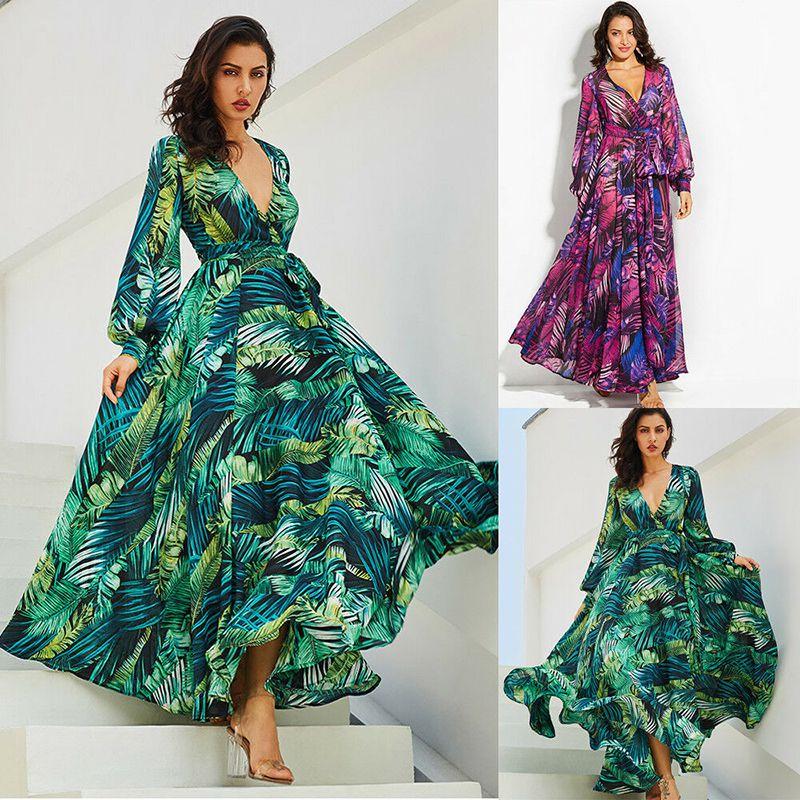Elegant Women Ladies Chiffon Boho Long Sleeve Maxi Dress For Evening Events