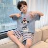 Boys Cotton Pajama Set Short Sleeve Cartoon Print Lightweight Sleepwear Kids Teens
