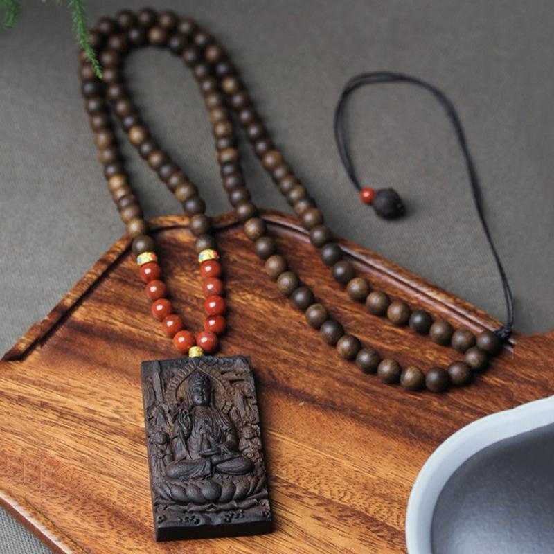 Phu Son Red Soil Agarwood Bracelet: Vietnamese Ethnic Style Rosary Hand String 0.8"