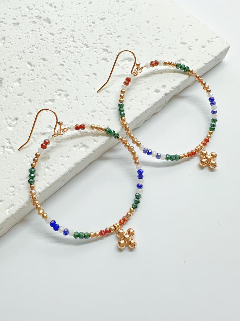European and American Crystal Beaded Hoop Earrings – Versatile Color-Blocking Glass Christmas Fashion Accessory
