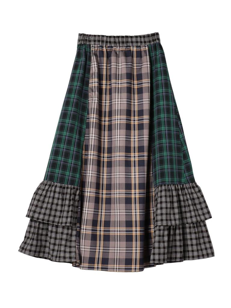 Cohen Check Patchwork Tiered Skirt (Kelly) 76706460237 6500 KELLY (65) FREE