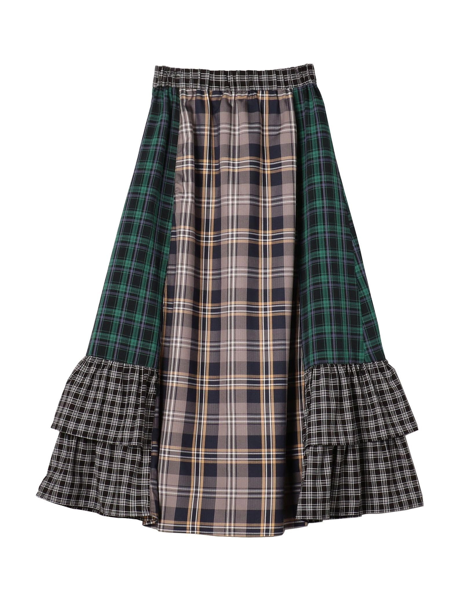 

Cohen Check Patchwork Tiered Skirt (Kelly) 76706460237 6500 KELLY (65) FREE