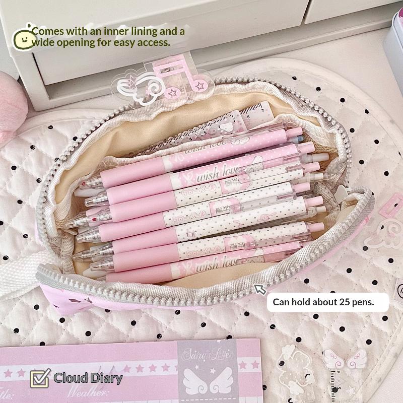 Kawaii Embroidery Star Pencil Holder Large Capacity Zipper Closure Portable Pencil Pouch for College Students School Supplies