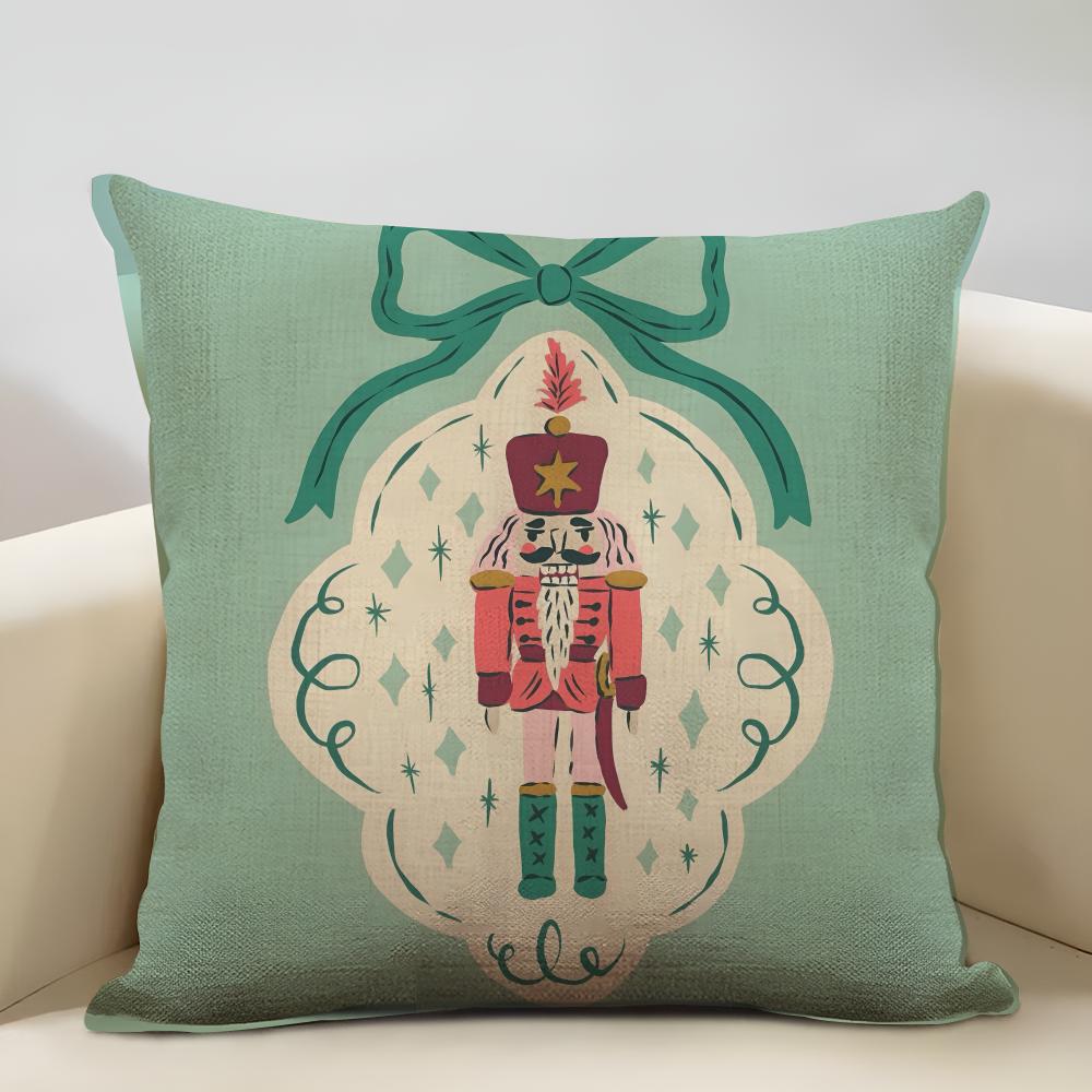 Nutcracker Cartoon Cushion Cover Household Decoration Linen Sofa Cushion Cover: Skin-Friendly & Breathable With Invisible Zipper