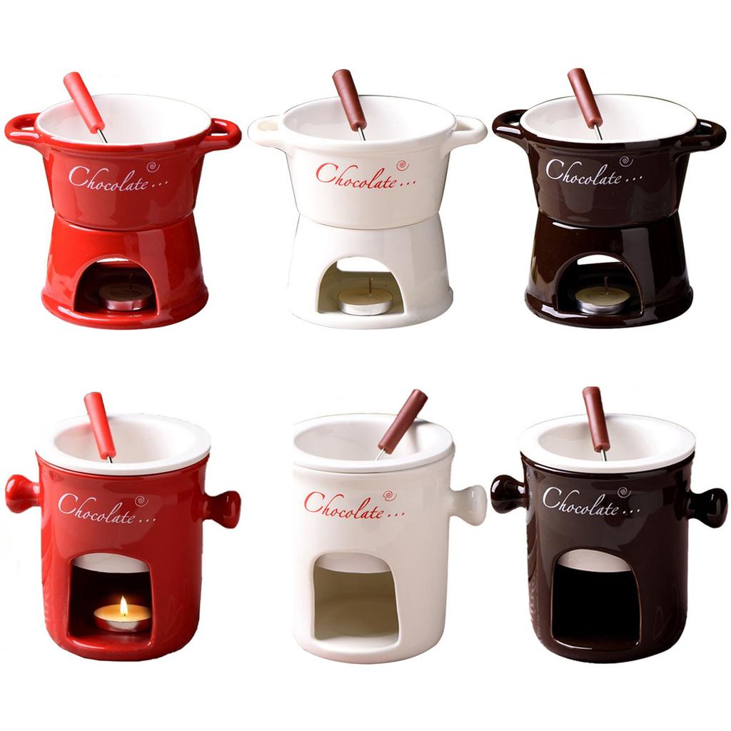 Ceramic Chocolate Fondue Mug with Forks Chocolate Melting Cup Fondue Cup for Party Home Birthday Picnics