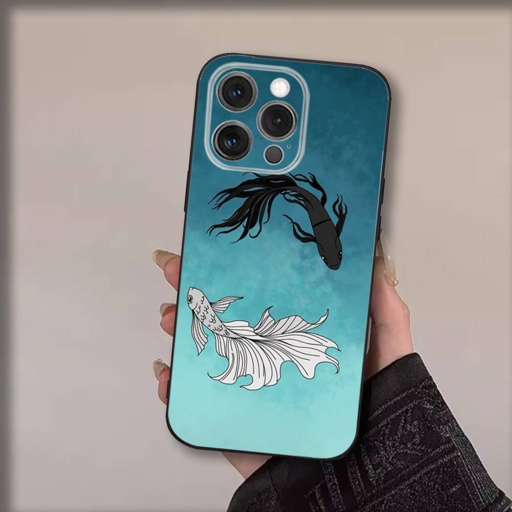 Koi Karpfen Fisch Yin Yang Handyhülle Für iPhone 17,16,15,14,13,12,11,Pro,Max,Plus,Air,X,XS,XR,SE,8,7,Mini,Weiche Schwarze Hülle