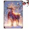 Retro Metal Reindeer Sign 2D Flat Christmas Wall Art Rustproof Tin Painting for Home Bar Indoor Outdoor Decor