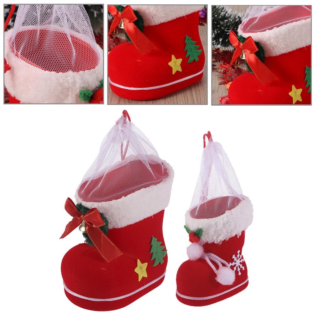 2Pcs Christmas Candy Holder Boot Shape Reusable Gift Box Large Small Kids Candy Shoes Holiday Decoration Festive Party Supplies