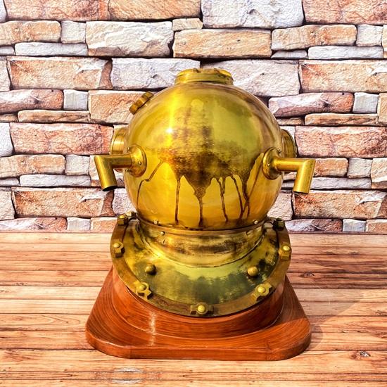 45,72 cm Kommando-Taucherhelm US Navy Mark V Taucherhelm mit Holzsockel Tiefsee-Tauchhelm Marine-Taucherhelm Heimdekor