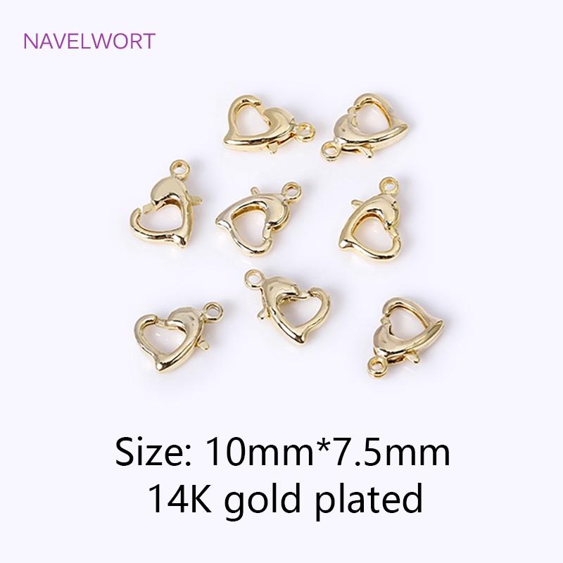 18K Gold Plated 10/12mm Heart Lobster Clasp Connector,Brass Love Lobster Claw Clasp Hook Accessories,Jewelry Materials Wholesale