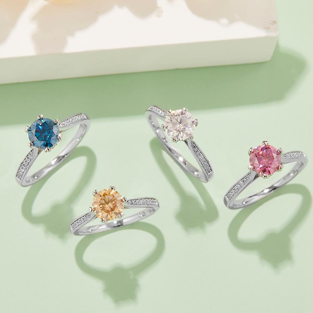 Mode 6,5 MM Moissanit Bunter Diamant 18 Karat Gold Ring für Frauen Hochzeit Verlobungsgeschenk 925 Sterling Silber Schmuck