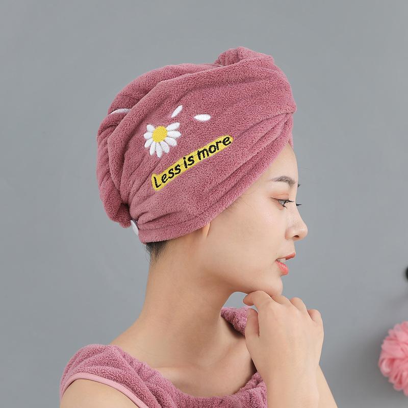 Daisy Coral Velvet Dry Hair Cap Soft and Absorbent Wrapped Head Thickened Shower Cap