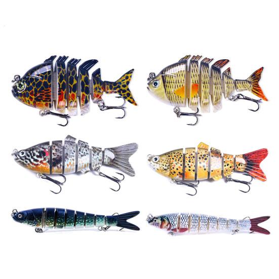 6Pcs Artificial Lures with Treble Hook Realistic Looking Bright Color Multi Jointed Swimbait Hard Lures Fishing Tackle
