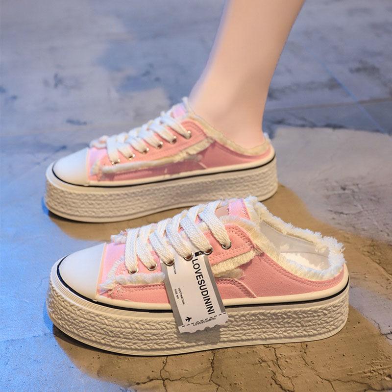 Shoes Canvas Platform Women's Mules Slippers and Ladies Sandals with Strap Pink Slides Height Top Designs Designer Luxury 39 Vip