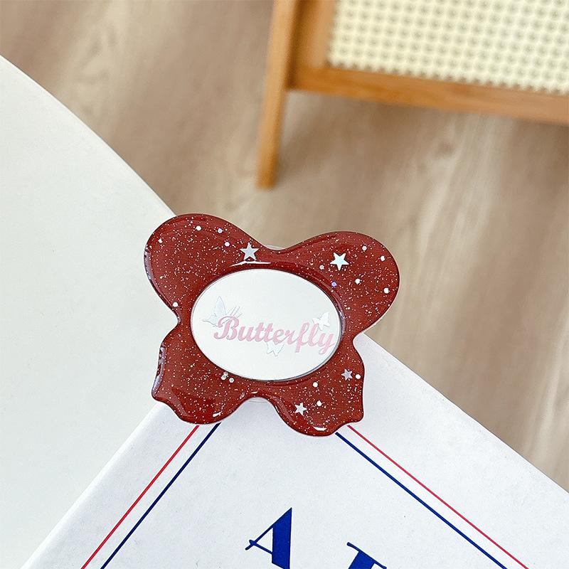 

Glitter Sequins Butterfly Small Mirror Mobile Phone Airbag Holder Paste Glue Retractable Desktop Watch Drama Creative Ring