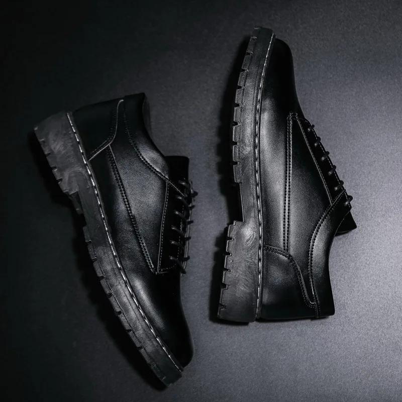 Fashion Men's Leather Casual Shoes Low Top Ankle Boots Waterproof Leather Slip Resistant Student Sneakers Comfortable Non-Slip