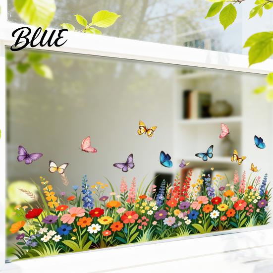 Beschädigungsfreier Glasaufkleber Bunte Blume Schmetterling Fensterfolie Wasserdicht PVC Statischer Aufkleber Abnehmbar Ohne Klebstoff für Haus Schlafzimmer Küche Dekoration