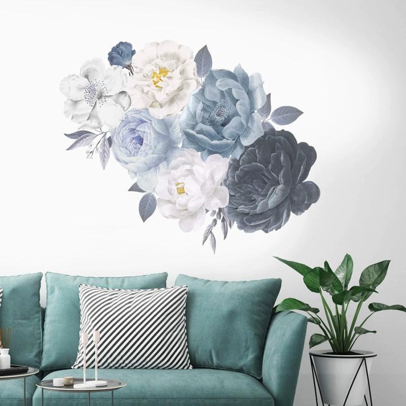 Colorful Flower Pendant Lamp Bird Wall Sticker For Bedroom Living Room Entrance Home Background Decoration Self-adhesive 29*22CM