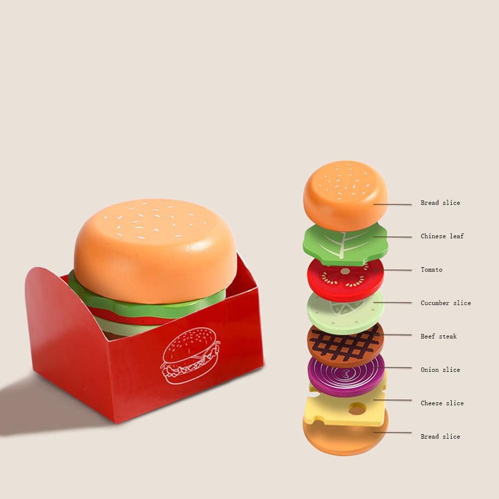Wooden Play Food Set Pretend Hamburger Set Fast Food Toy Play Kitchen Accessories Early Educational Learning Toys Gifts For Kids