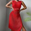 European & American Beach Vacation Sexy Solid Color Knit Split Sun Protection Maxi Dress