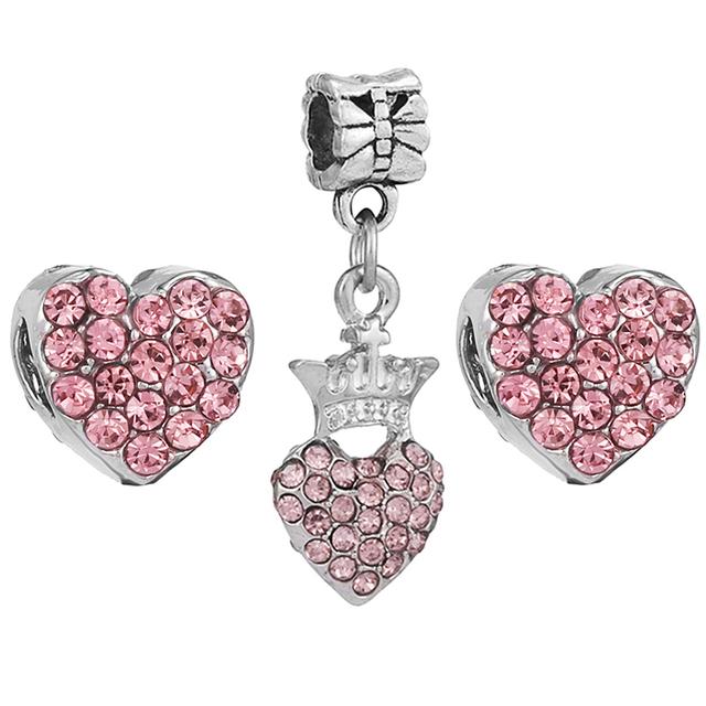 3pcs /Lot Pink Love Heart Beads Enamel Mom Pendant Fit Diy Brand Charm Bracelets Necklaces For Women Mother Jewelry Making