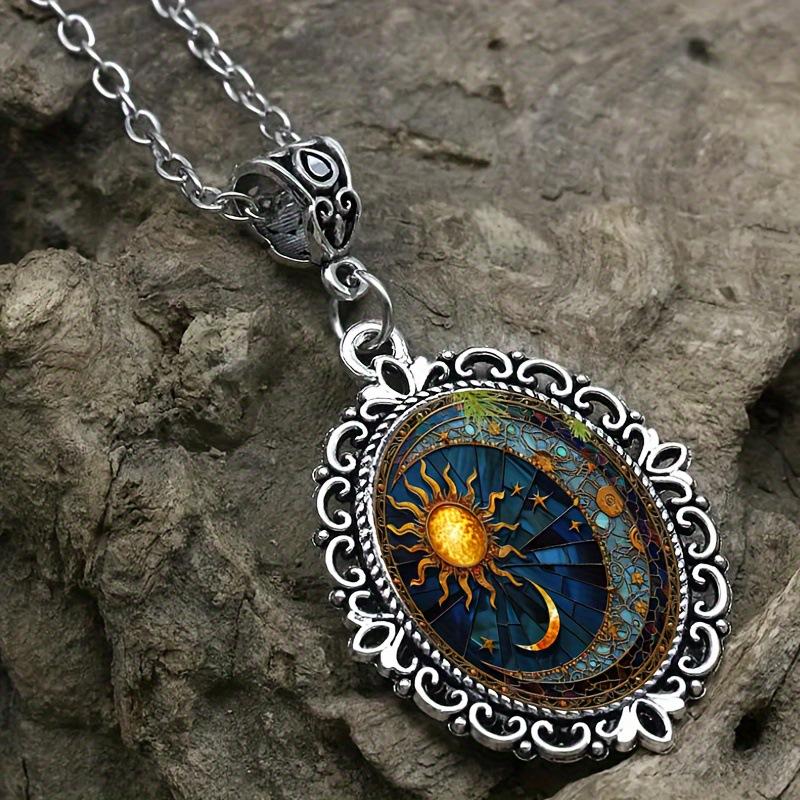 Pendant Charming Sun and Moon, Pattern, Vintage Romantic Jewelry Necklace