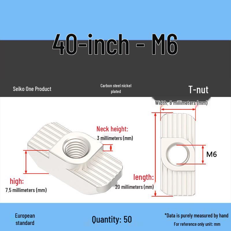 Dadi per Profilati di Alluminio a T-Slot Standard Europeo: Dadi ad alette M3-M8, Tipi 20/30/40/45.