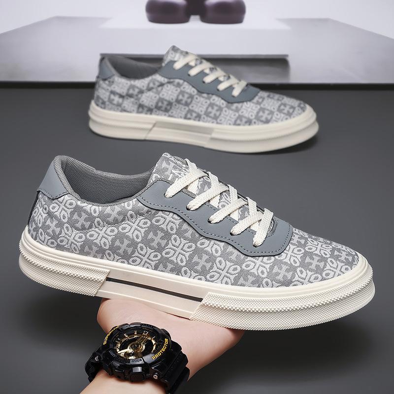 Spring Shoes for Men Canvas Casual Shoes Trend Print Flat Skateboard Shoes Youth Street Cool Sneaker