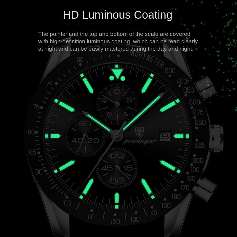 Top Neue Herrenuhr Multifunktionale Stahlband Quarz Wasserdicht Leuchtende Armbanduhr