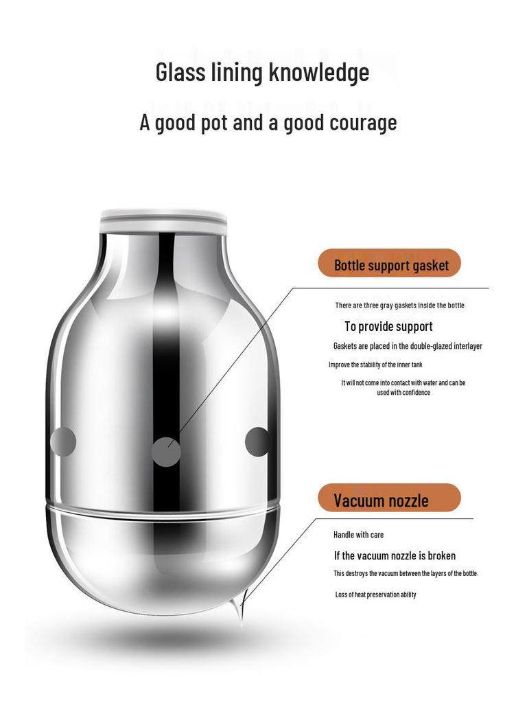 Smart Press-Type Insulated Kettle with Glass Liner - Large Capacity Household Thermos