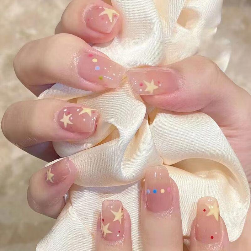 

Ученики начальной школы носят короткие милые детские наклейки для ногтей, новинка, XINGX, детские съемные накладные ногти, готовое изделие Wave Point Star Short