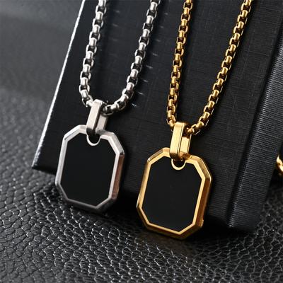Zhan Lu Stainless Steel Chain Gold Square Epoxy Pendant Men's Sweater Stacked Necklace Long Sweater Chain