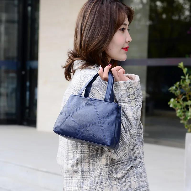 Weiche PU-Handtasche für Damen, einfarbig, strukturiert, quadratische Tasche, vielseitige, lässige Geldbörse, Vintage-Einkaufstasche