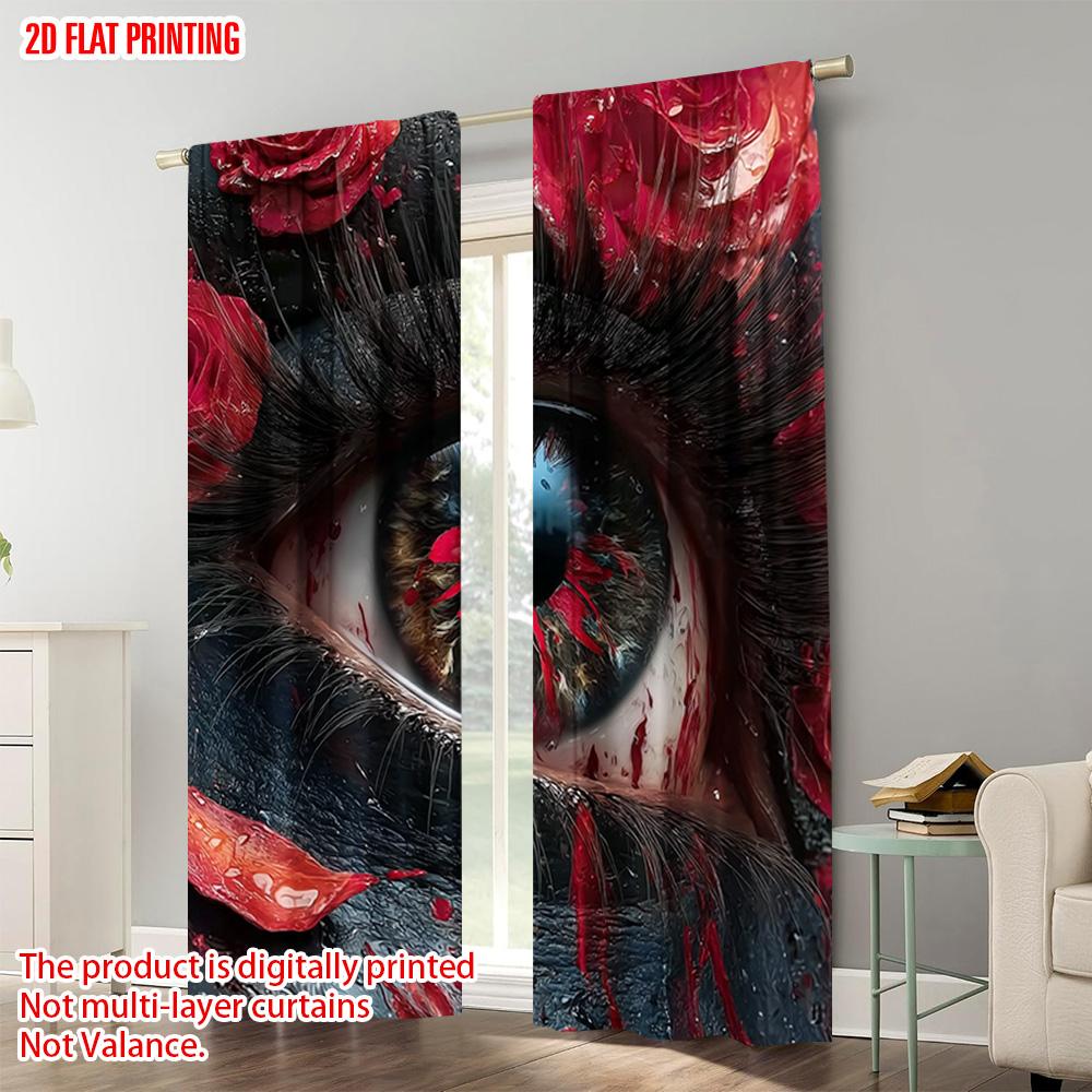 Set Of 2 Plane Printing Curtains Deep Eyes Polyester Fabric Without Rod Room Decor Use Living Sheer Made Window Treatment