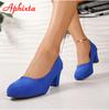 Fashion Aphixta Blue Leapard Red Round Toe 6cm High Chunky High Heels Flock Pumps Women Hot Sale Party Disco Dance Big Size 35-42