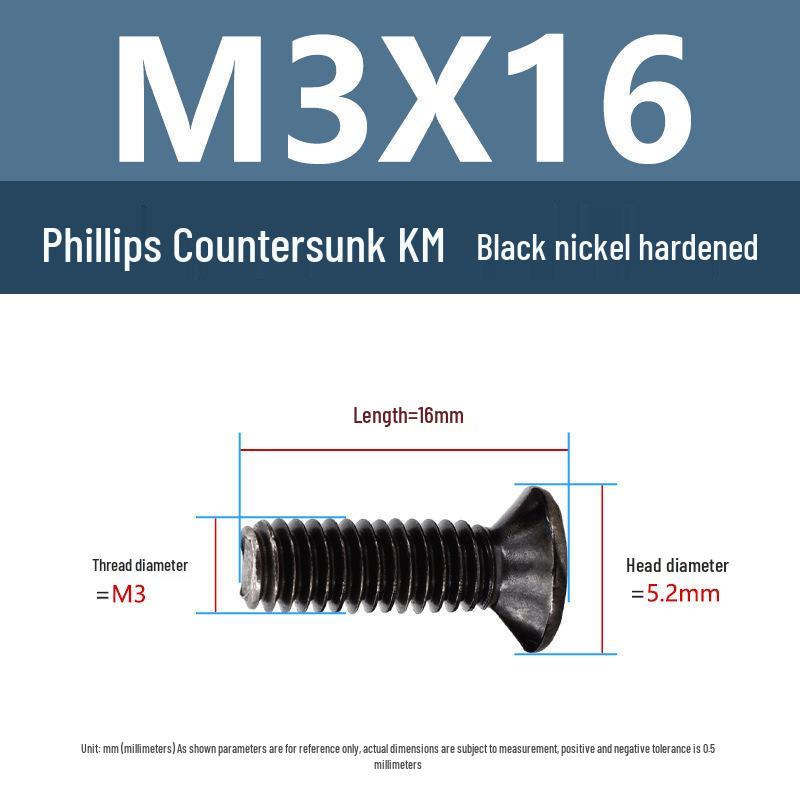 Yigu Uhlíková ocel Černý nikl Kalené KM Šrouby s plochou hlavou Phillips M2-M4 pro elektroniku