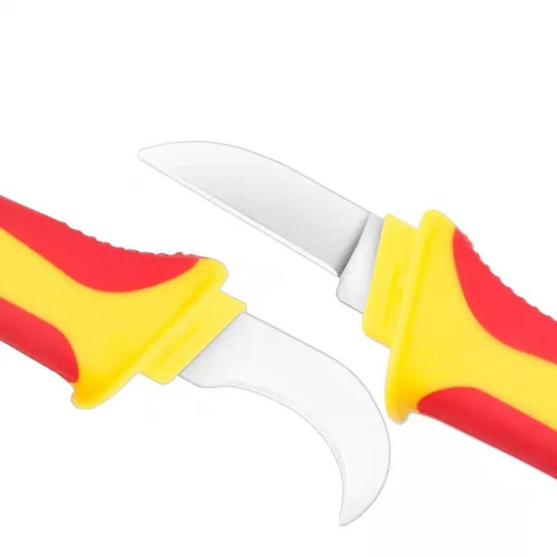 Electrician Knife Straight & Curved Blade Plastic Handle Insulated Wire Stripper Cable Stripping Knife Straight Head