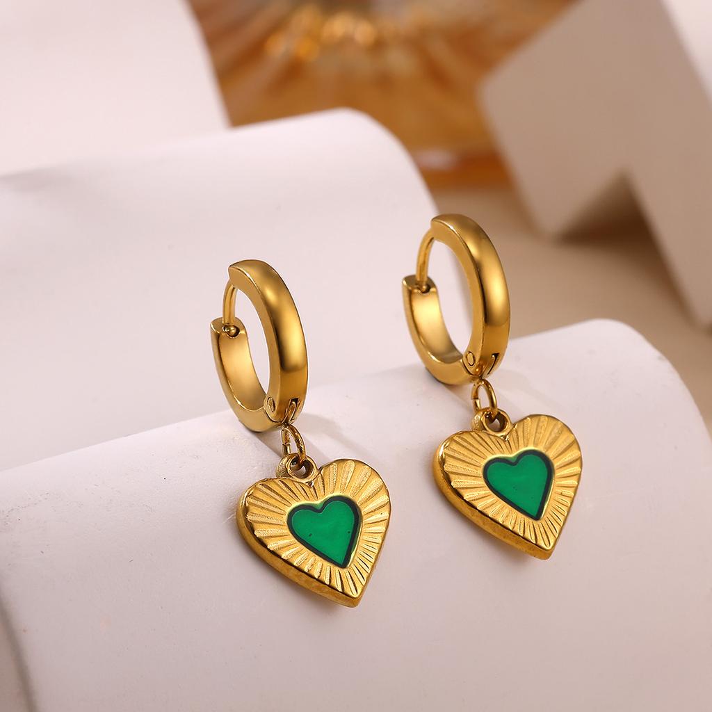 Lily Flower Pendant Hoop Earrings For Women Elegant Gold Color Geometry Heart Stainless Steel Hanging Earring Jewelry Party Gift