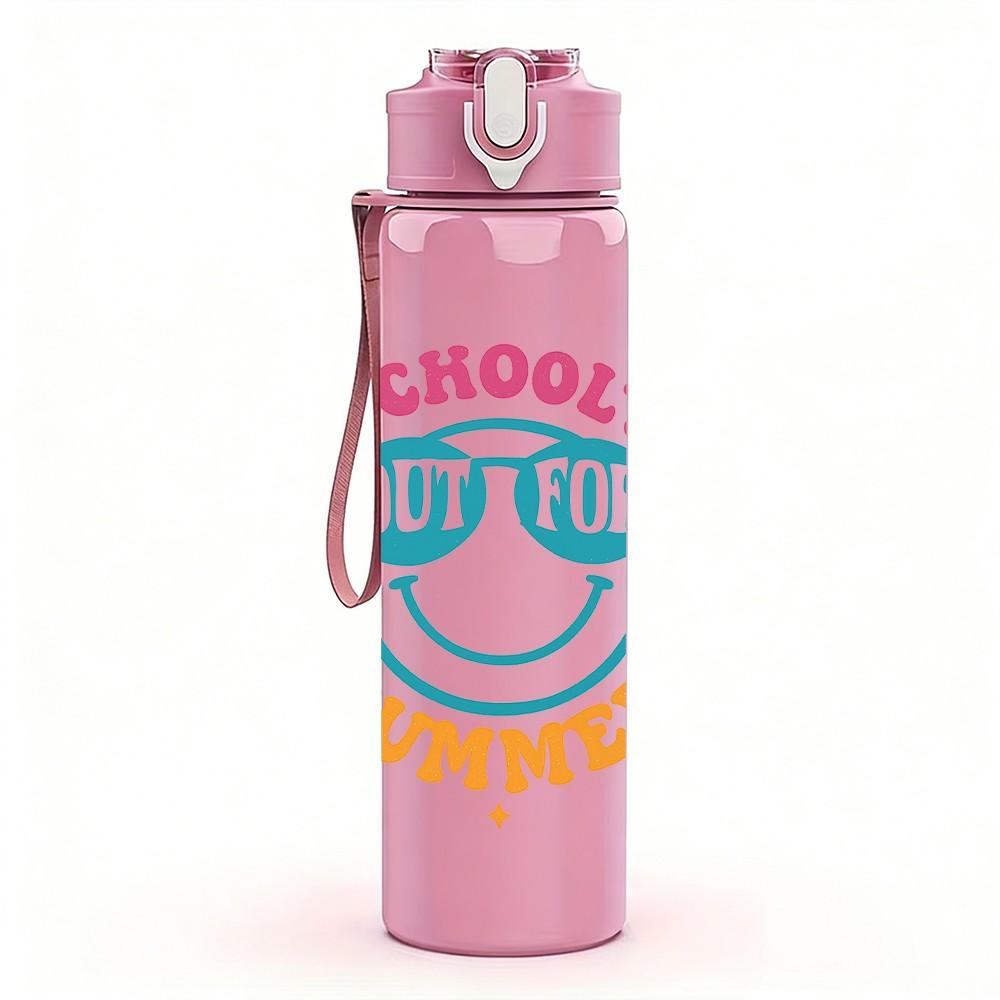 1PC School's Out For Summer Badge 750ml Color Plastic Sports Water Bottle Leakproof Flip Straw Lid Suitable for Sports Office Home Use